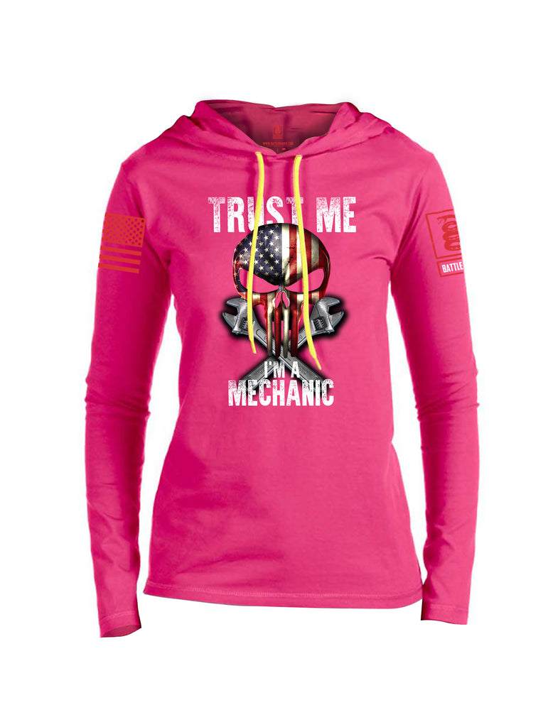 Battleraddle Trust Me I'm A Mechanic Red Sleeve Print Womens Thin Cotton Lightweight Hoodie