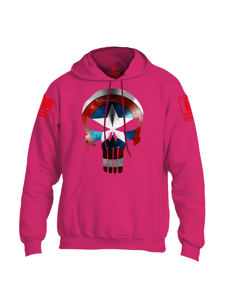 Battleraddle Captain Punisher America Shield Skull V1 Red Sleeve Print Mens Blended Hoodie With Pockets - Battleraddle® LLC