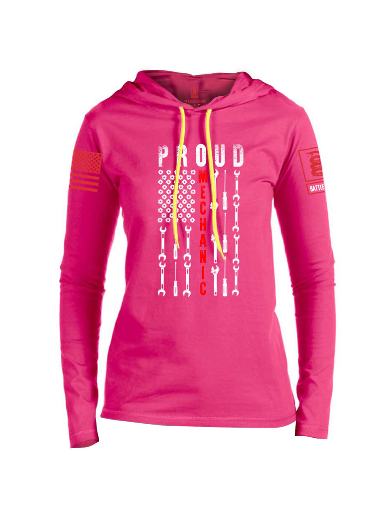 Battleraddle Proud Mechanic Red Sleeve Print Womens Thin Cotton Lightweight Hoodie