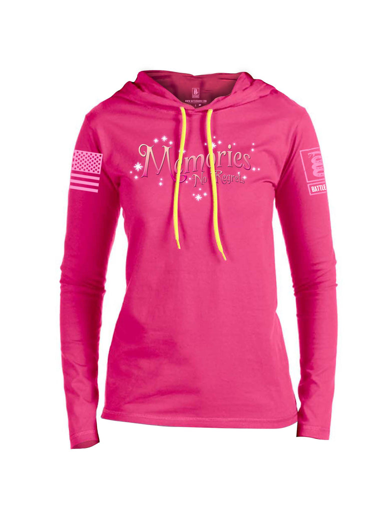 Battleraddle Memories No Regrets Pink Sleeve Print Womens Thin Cotton Lightweight Hoodie