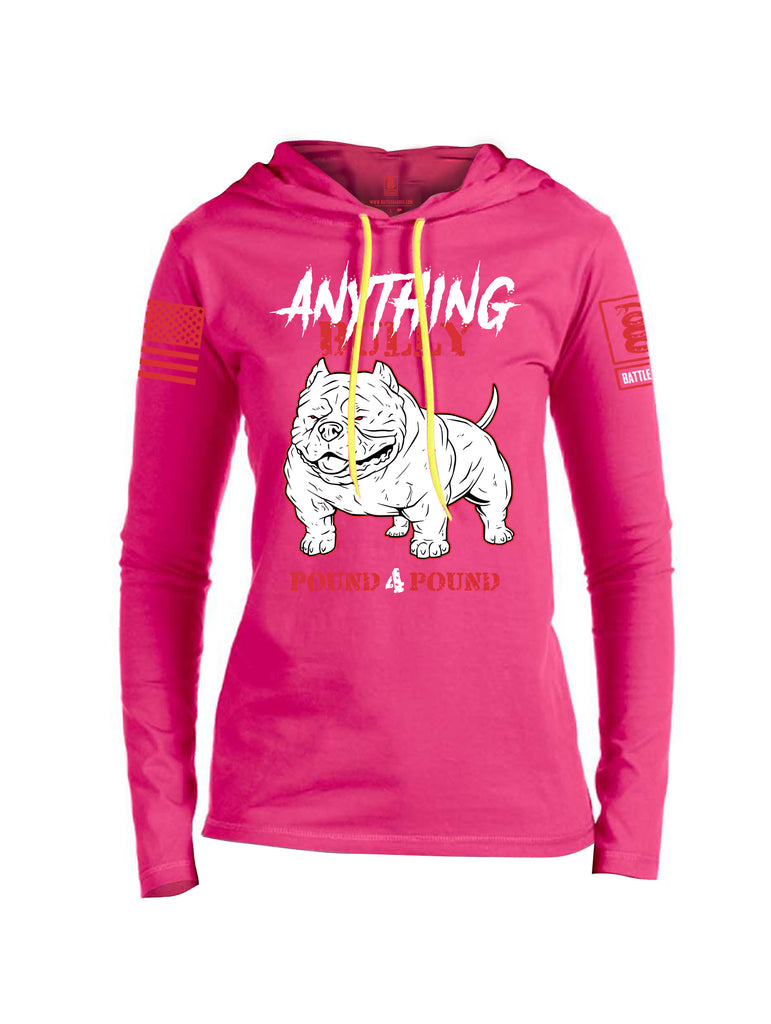 Battleraddle Anything Bully Pound 4 Pound Red Sleeve Print Womens Thin Cotton Lightweight Hoodie