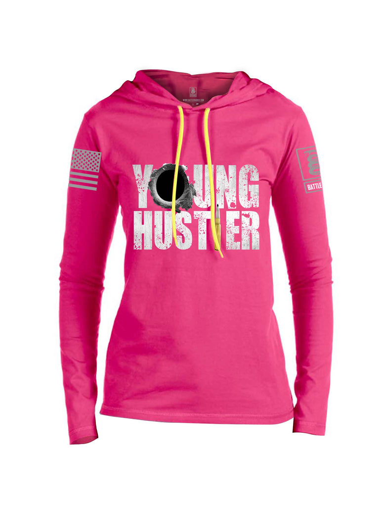 Battleraddle Young Hustler Grey Sleeve Print Womens Thin Cotton Lightweight Hoodie