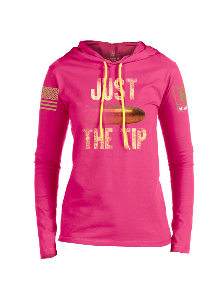 Battleraddle Just The Tip Big Bullet Brass Sleeve Print Womens Thin Cotton Lightweight Hoodie