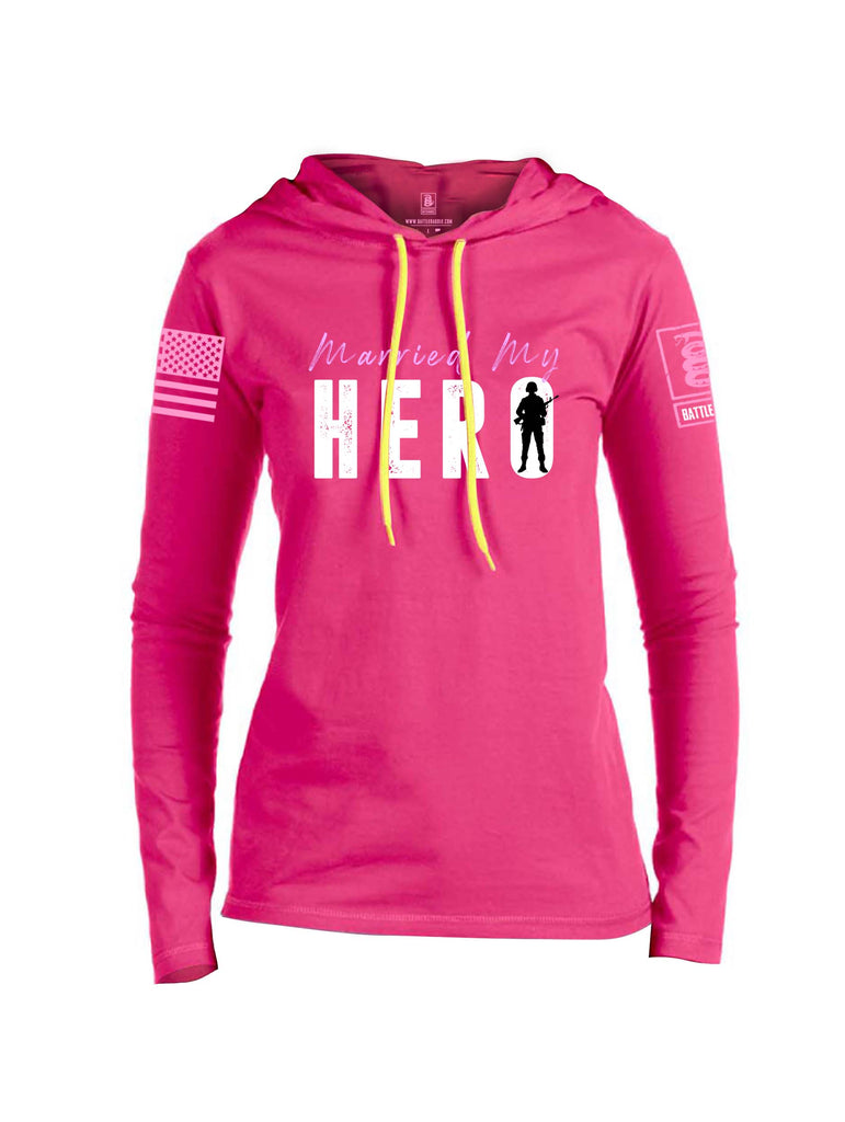 Battleraddle Married My Hero Pink Sleeve Print Womens Thin Cotton Lightweight Hoodie