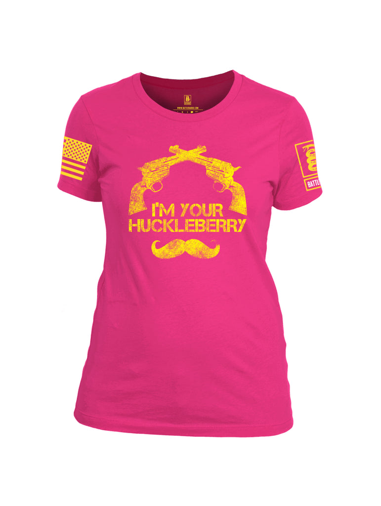 Battleraddle I'm Your Huckleberry Yellow Sleeve Print Womens Cotton Crew Neck T Shirt