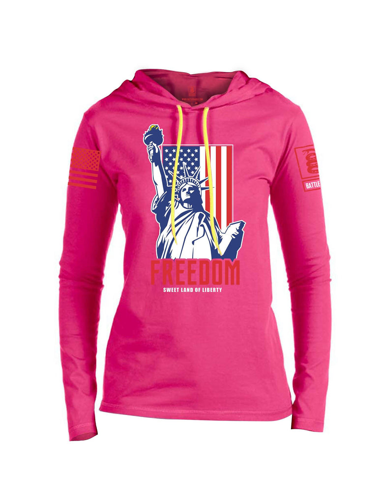 Battleraddle Freedom Sweet Land Of Liberty Red Sleeve Print Womens Thin Cotton Lightweight Hoodie shirt|custom|veterans|Apparel-Womens Hoodie-Cotton