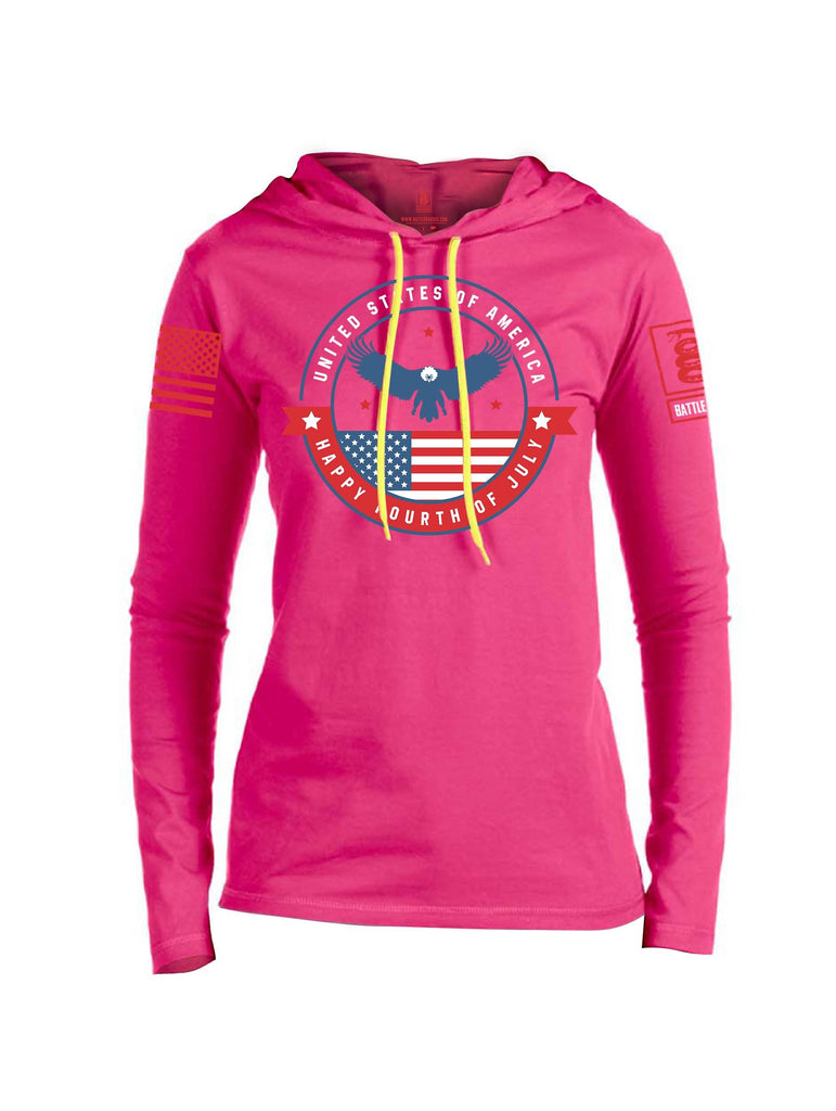 Battleraddle USA Happy Fourth of July Red Sleeve Print Womens Thin Cotton Lightweight Hoodie shirt|custom|veterans|Apparel-Womens Hoodie-Cotton