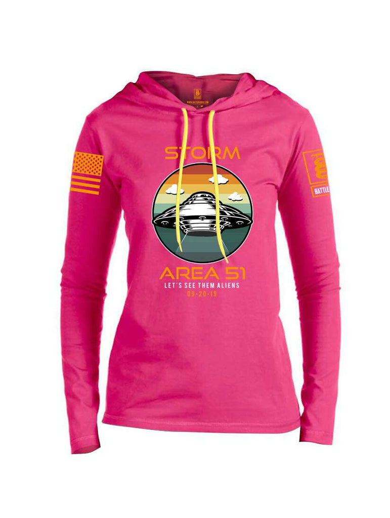 Battleraddle Storm Area 51 Let's See Them Aliens Orange Sleeve Print Womens Thin Cotton Lightweight Hoodie