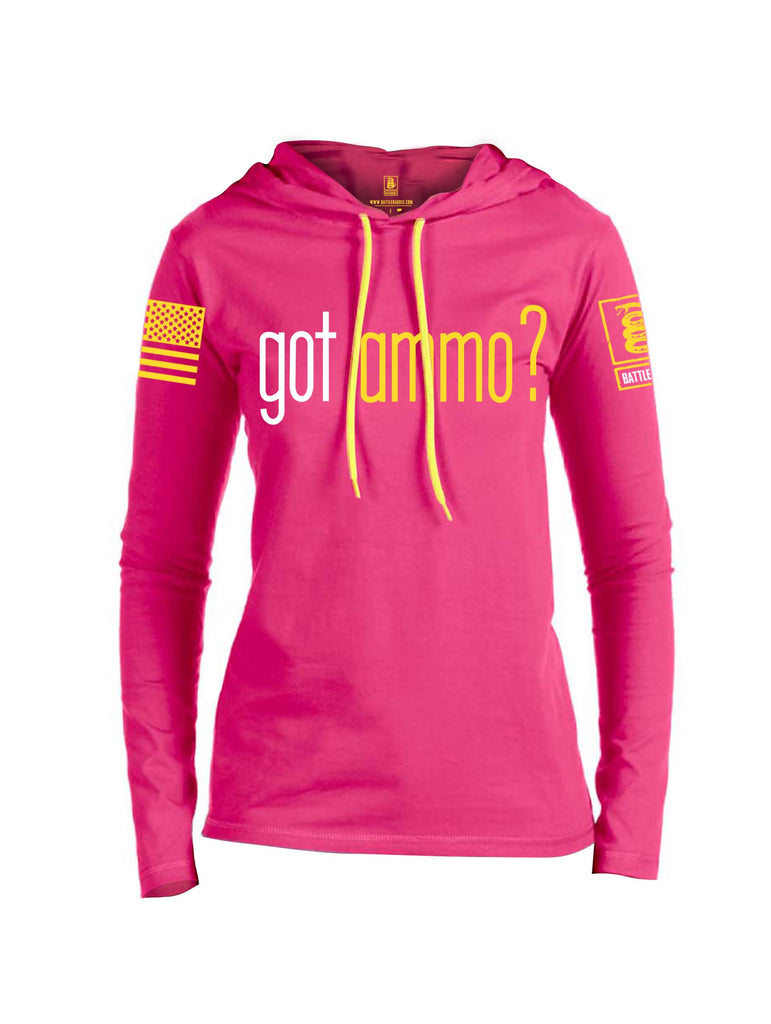 Battleraddle Got Ammo? Yellow Sleeve Print Womens Thin Cotton Lightweight Hoodie