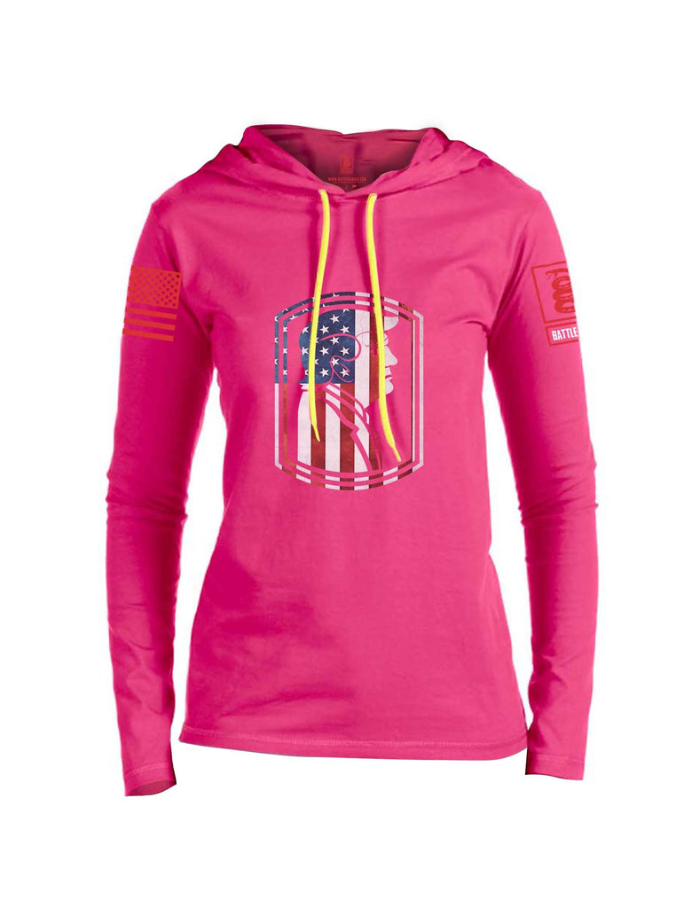 Battleraddle Trump Army USA Flag Red Sleeve Print Womens Thin Cotton Lightweight Hoodie shirt|custom|veterans|Apparel-Womens Hoodie-Cotton