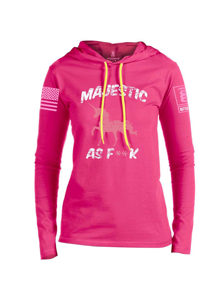 Battleraddle Majestic As F**k Pink Sleeve Print Womens Thin Cotton Lightweight Hoodie shirt|custom|veterans|Apparel-Womens Hoodie-Cotton