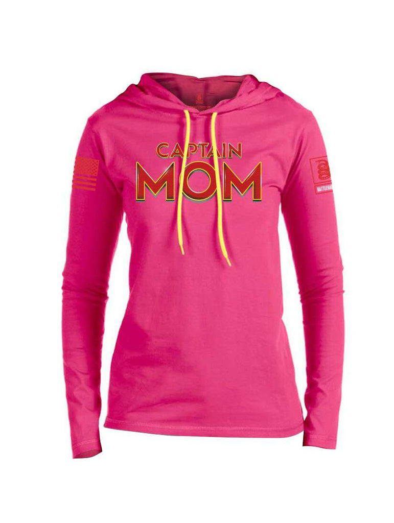 Battleraddle Captain Mom Red Sleeve Print Womens Thin Cotton Lightweight Hoodie