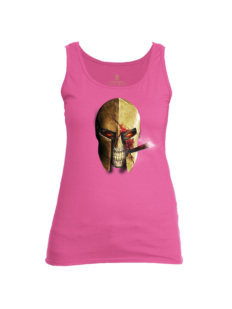 Battleraddle Smoking Spartan Brass Skull Womens Cotton Tank Top