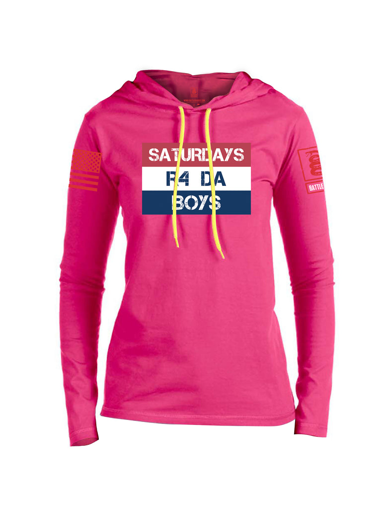 Battleraddle Saturdays R4 Da Boys Red Sleeve Print Womens Thin Cotton Lightweight Hoodie