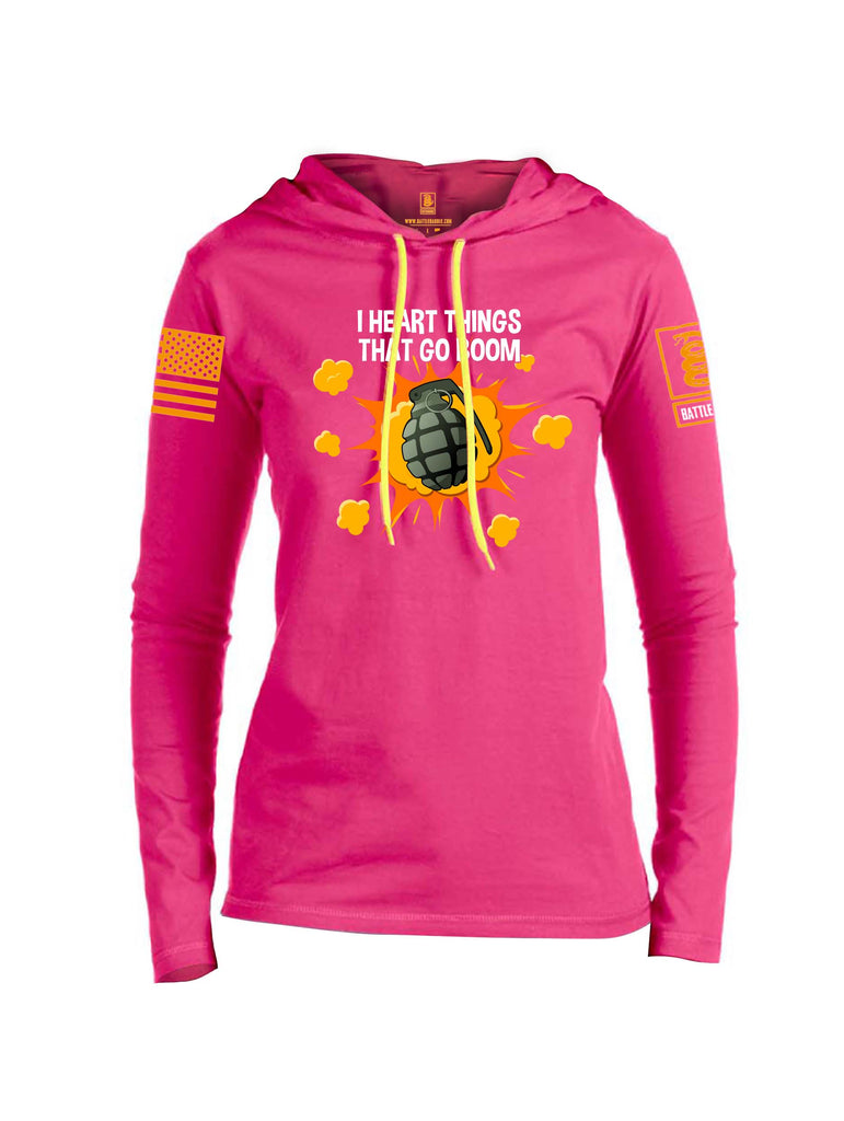 Battleraddle I Heart things That Go Boom Orange Sleeve Print Womens Thin Cotton Lightweight Hoodie