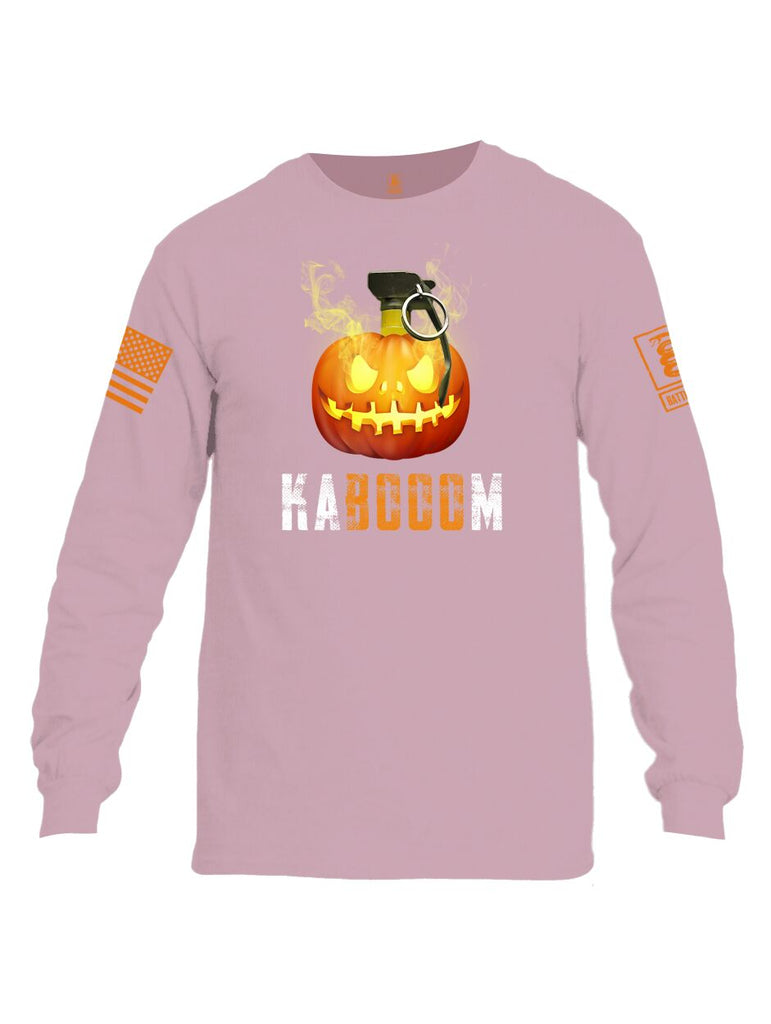 Battleraddle Kabooom Skull Pumpkin Orange Sleeve Print Mens Cotton Long Sleeve Crew Neck T Shirt