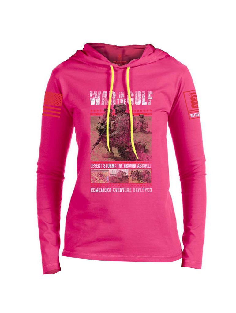 Battleraddle War In The Gulf Desert Storm The Ground Assault Remember Everyone Deployed Red Sleeve Print Womens Thin Cotton Lightweight Hoodie shirt|custom|veterans|Apparel-Womens Hoodie-Cotton