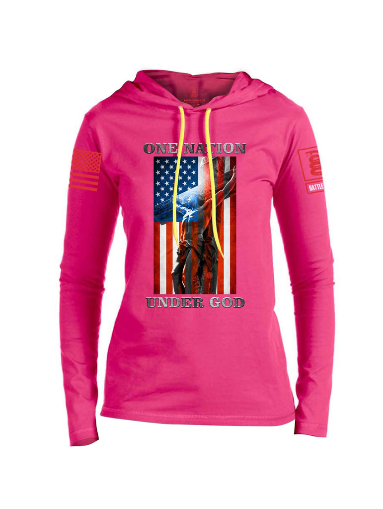 Battleraddle One Nation Under God Red Sleeve Print Womens Thin Cotton Lightweight Hoodie shirt|custom|veterans|Apparel-Womens Hoodie-Cotton