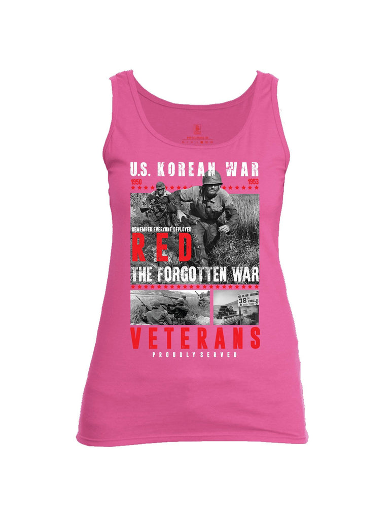 Battleraddle US Korean War RED Remember Everyone Deployed The Forgotten War Veterans Proudly Served Womens Cotton Tank Top shirt|custom|veterans|Apparel-Womens Tank Tops-Cotton