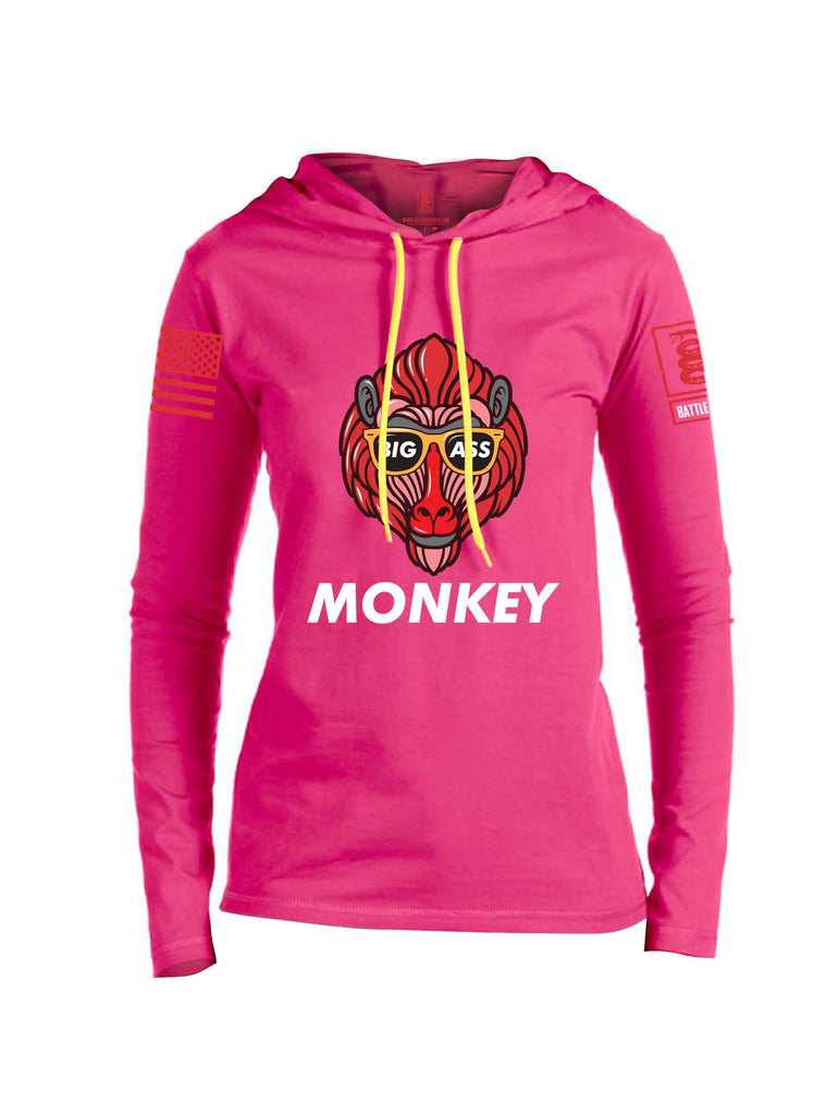 Battleraddle Big Ass Monkey Red Sleeve Print Womens Thin Cotton Lightweight Hoodie