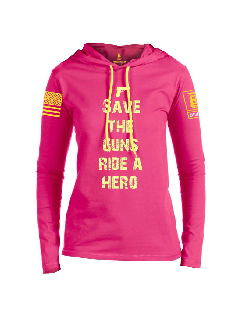 Battleraddle Save The Guns Ride A Hero Yellow Sleeve Print Womens Thin Cotton Lightweight Hoodie shirt|custom|veterans|Apparel-Womens Hoodie-Cotton