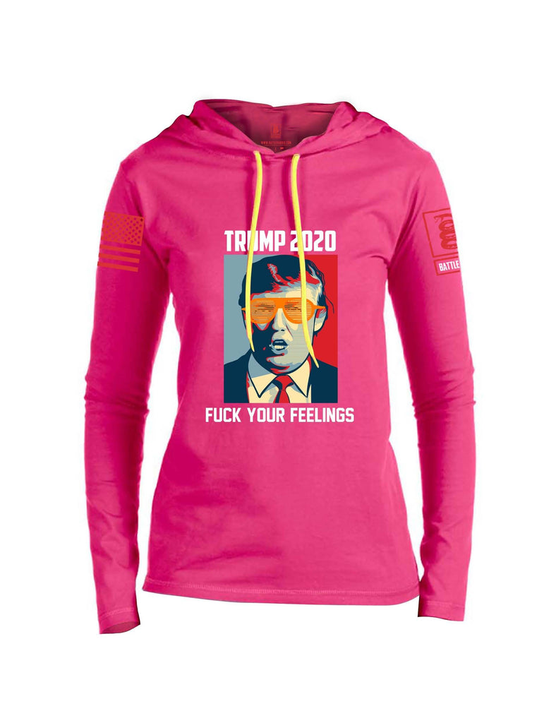 Battleraddle Trump 2020 Fuck Your Feelings Red Sleeve Print Womens Thin Cotton Lightweight Hoodie shirt|custom|veterans|Apparel-Womens Hoodie-Cotton