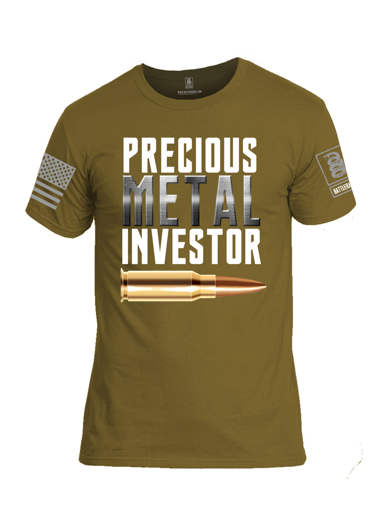 Battleraddle Precious Metal Investor Grey Sleeve Print Mens Cotton Crew Neck T Shirt