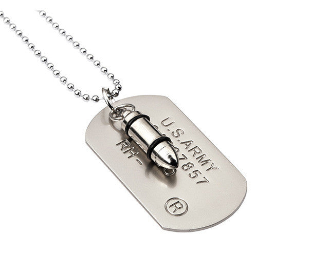 Battleraddle Military Dog Tag w Tactical Novelty Rounds Pendant Ball Chain Necklace