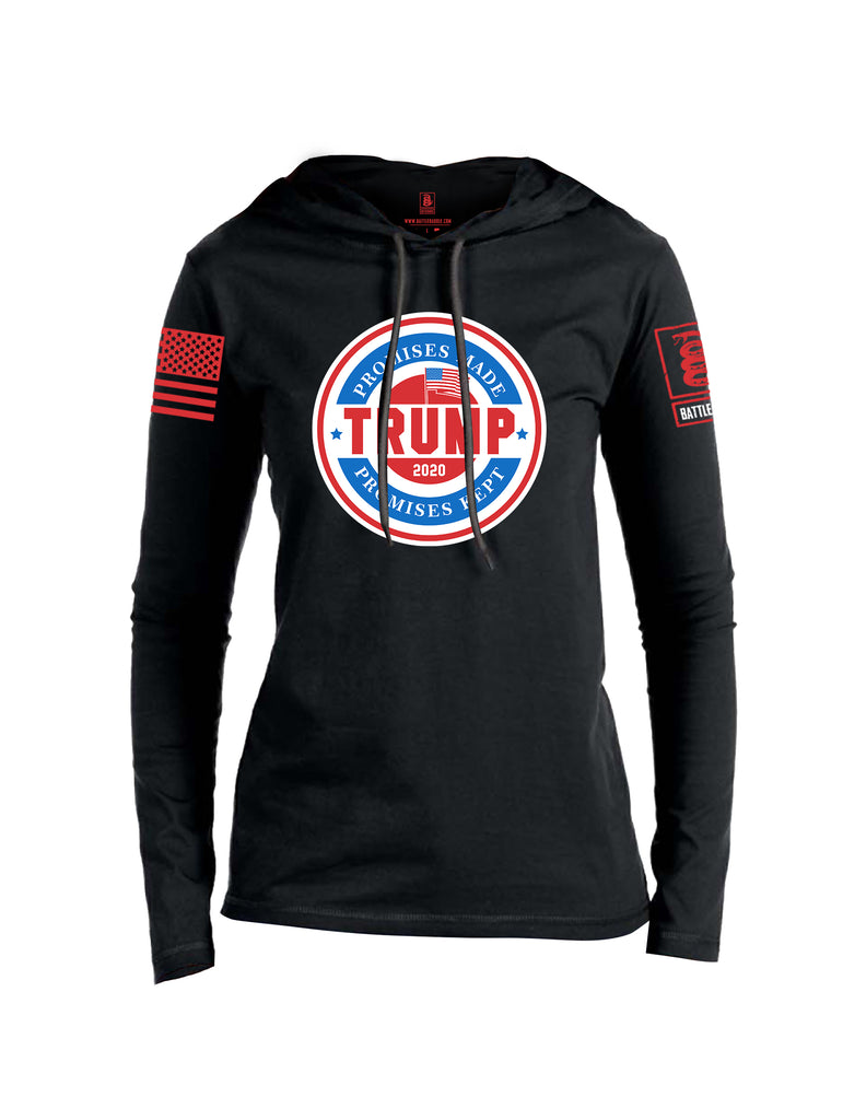 Battleraddle Promises Made Promises Kept Trump 2020 Red Sleeve Print Womens Thin Cotton Lightweight Hoodie