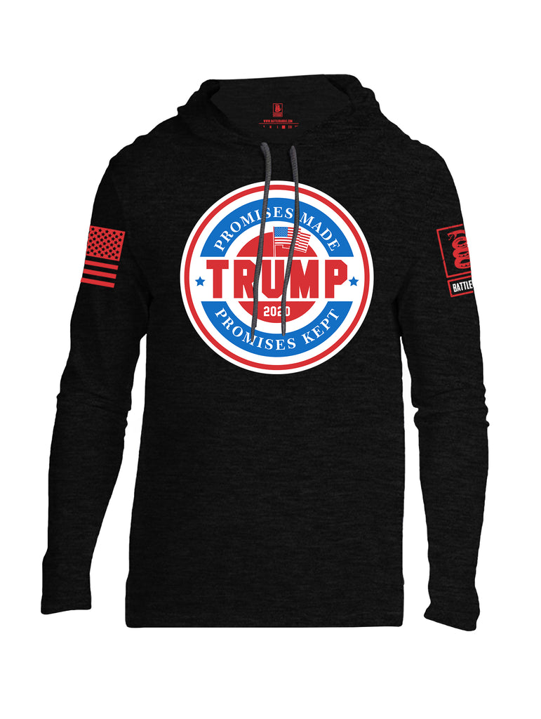 Battleraddle Promises Made Promises Kept Trump 2020 Red Sleeve Print Mens Thin Cotton Lightweight Hoodie