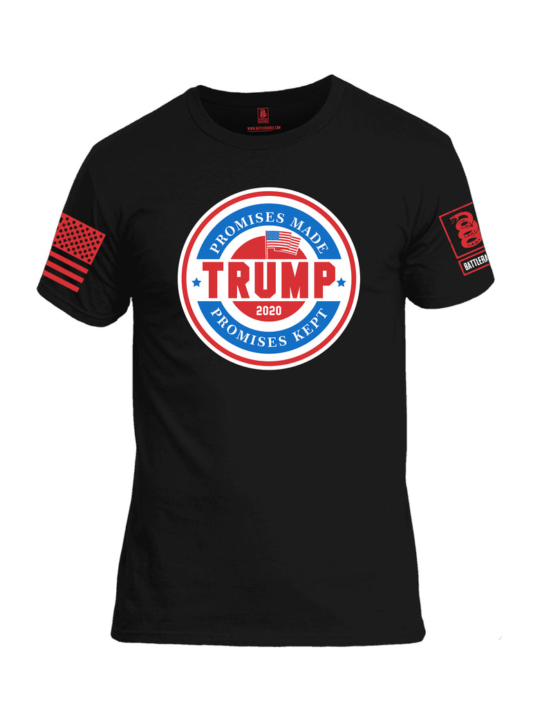 Battleraddle Promises Made Promises Kept Trump 2020 Red Sleeve Print Mens Cotton Crew Neck T Shirt