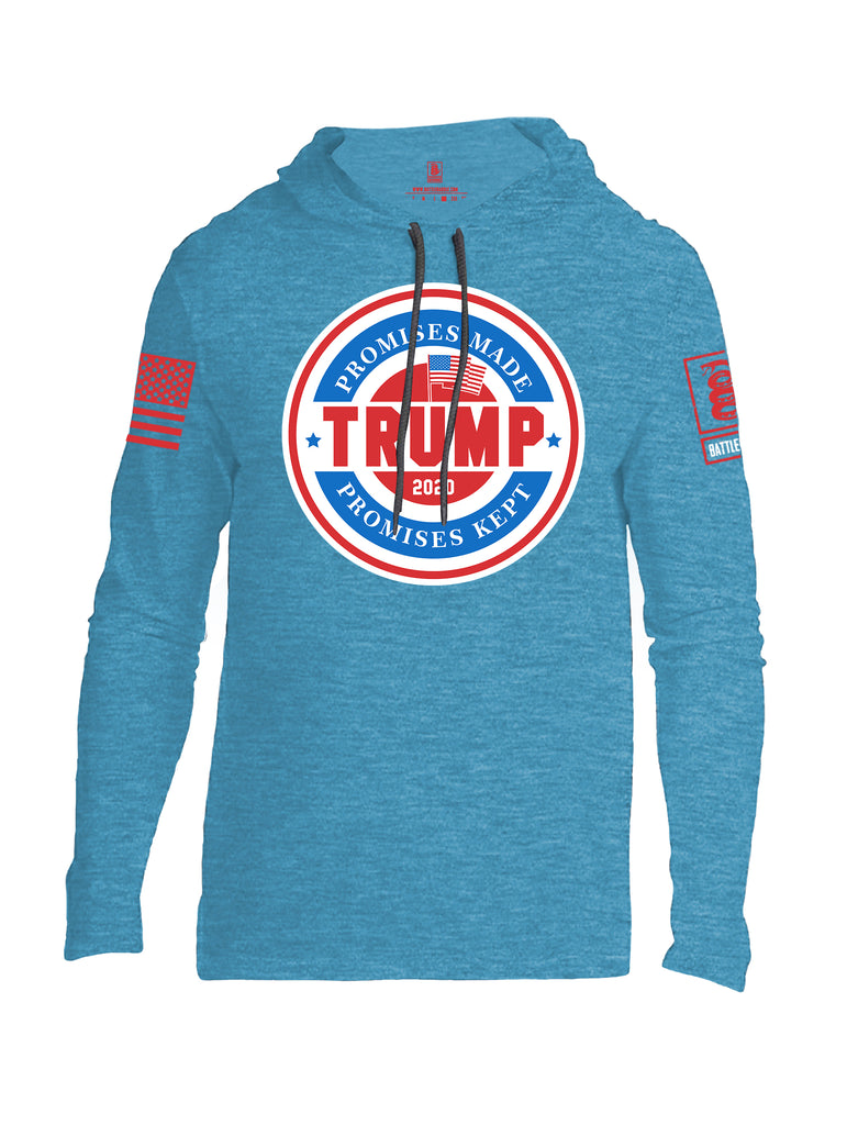 Battleraddle Promises Made Promises Kept Trump 2020 Red Sleeve Print Mens Thin Cotton Lightweight Hoodie