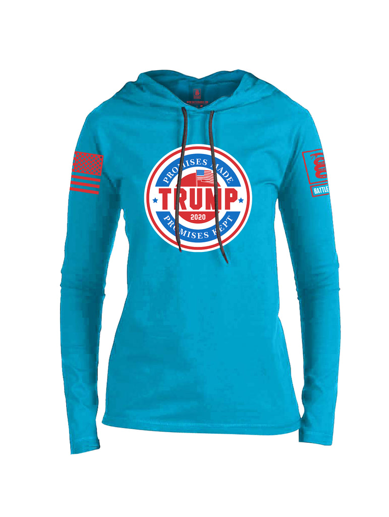 Battleraddle Promises Made Promises Kept Trump 2020 Red Sleeve Print Womens Thin Cotton Lightweight Hoodie