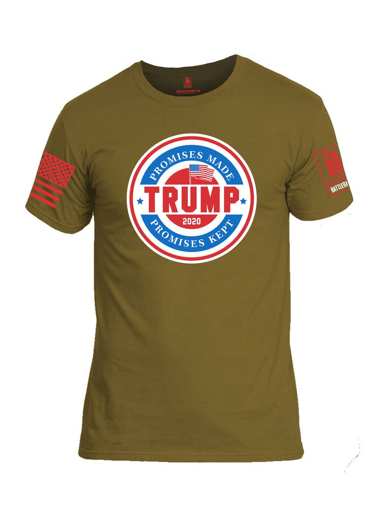 Battleraddle Promises Made Promises Kept Trump 2020 Red Sleeve Print Mens Cotton Crew Neck T Shirt