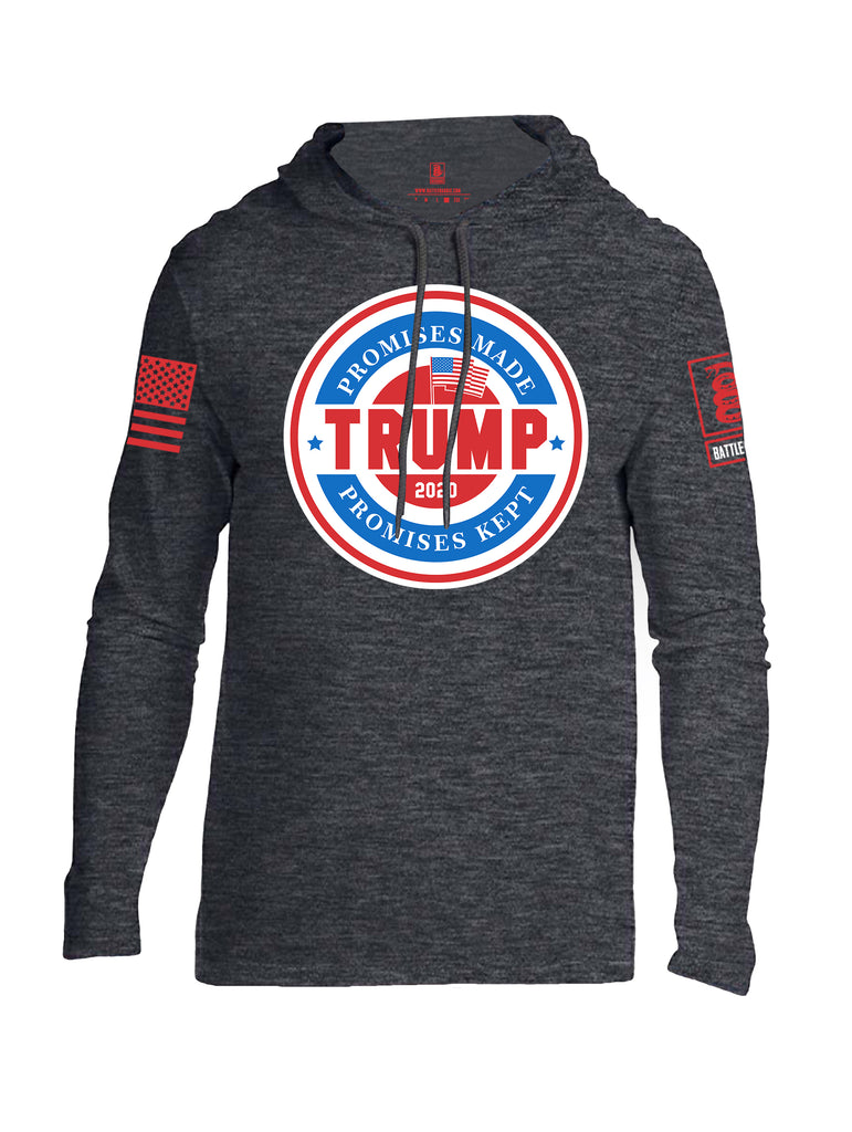 Battleraddle Promises Made Promises Kept Trump 2020 Red Sleeve Print Mens Thin Cotton Lightweight Hoodie