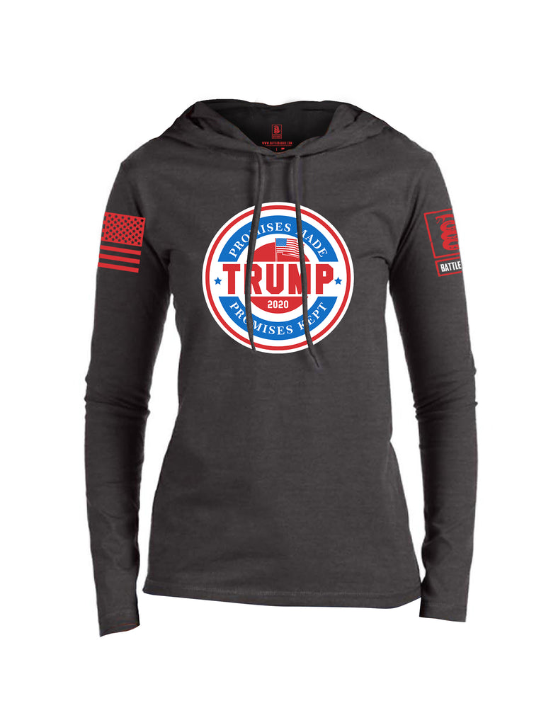 Battleraddle Promises Made Promises Kept Trump 2020 Red Sleeve Print Womens Thin Cotton Lightweight Hoodie