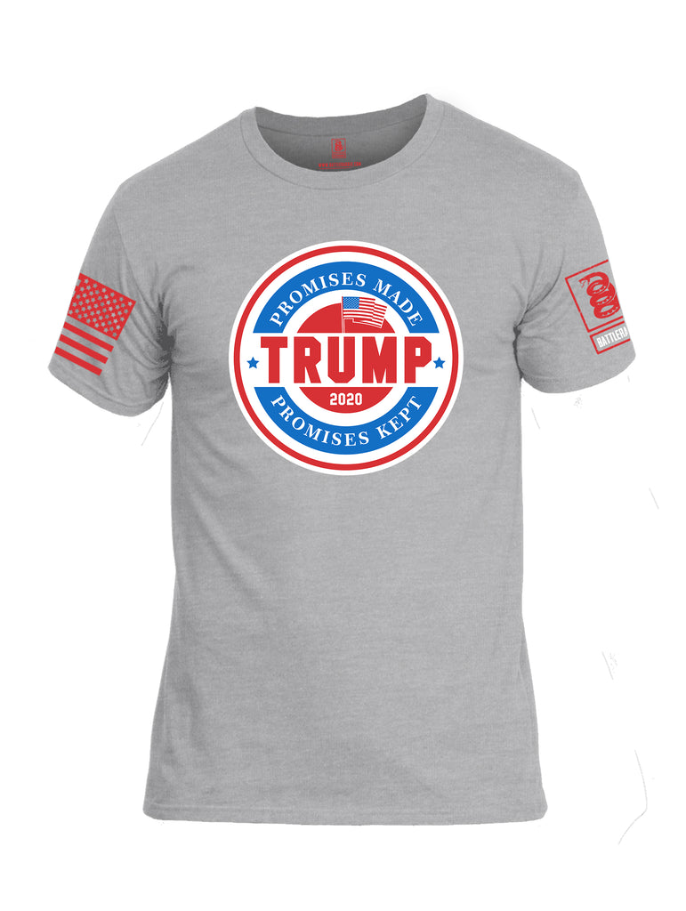 Battleraddle Promises Made Promises Kept Trump 2020 Red Sleeve Print Mens Cotton Crew Neck T Shirt