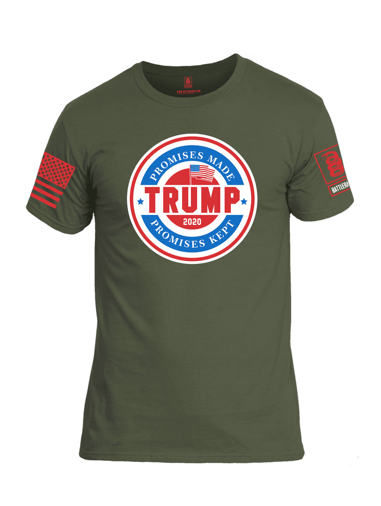 Battleraddle Promises Made Promises Kept Trump 2020 Red Sleeve Print Mens Cotton Crew Neck T Shirt