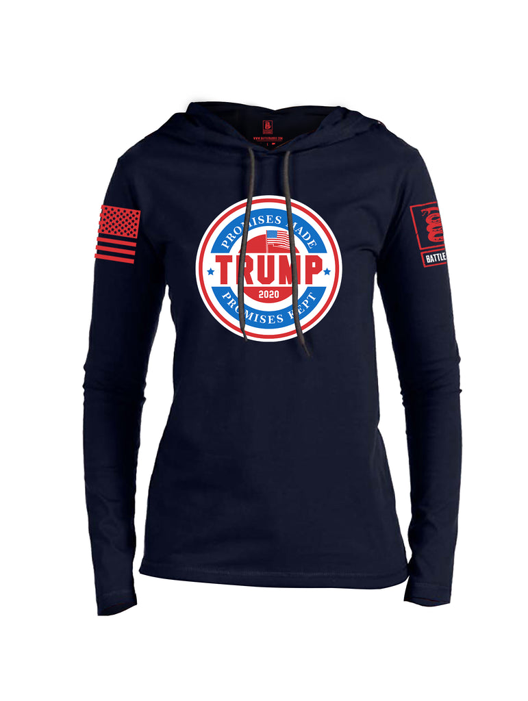 Battleraddle Promises Made Promises Kept Trump 2020 Red Sleeve Print Womens Thin Cotton Lightweight Hoodie