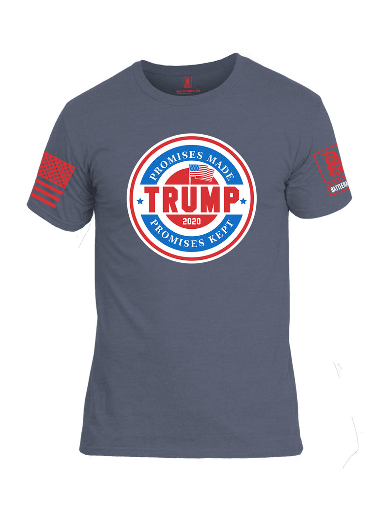 Battleraddle Promises Made Promises Kept Trump 2020 Red Sleeve Print Mens Cotton Crew Neck T Shirt