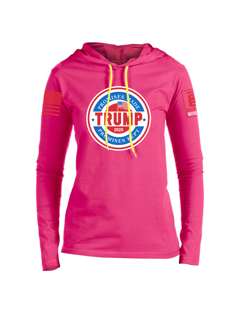 Battleraddle Promises Made Promises Kept Trump 2020 Red Sleeve Print Womens Thin Cotton Lightweight Hoodie