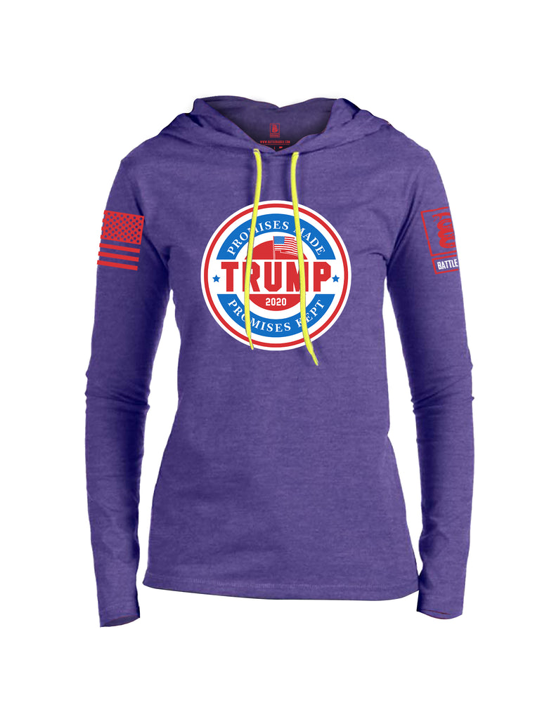 Battleraddle Promises Made Promises Kept Trump 2020 Red Sleeve Print Womens Thin Cotton Lightweight Hoodie