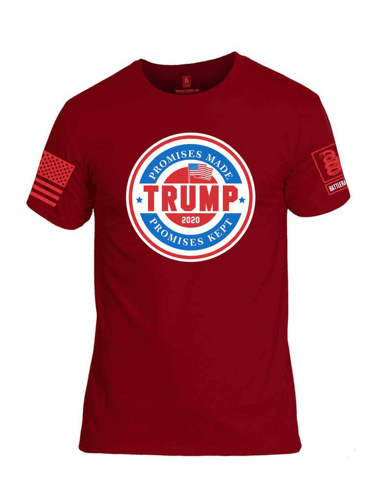 Battleraddle Promises Made Promises Kept Trump 2020 Red Sleeve Print Mens Cotton Crew Neck T Shirt