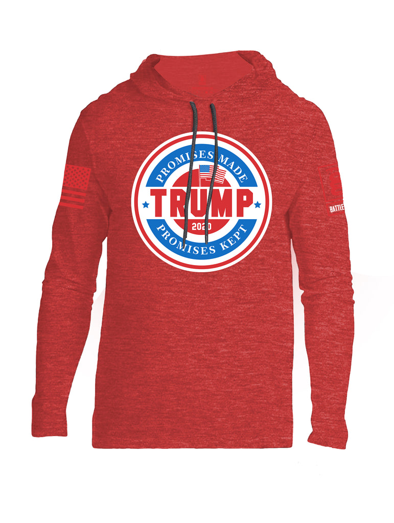 Battleraddle Promises Made Promises Kept Trump 2020 Red Sleeve Print Mens Thin Cotton Lightweight Hoodie