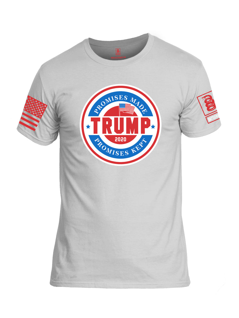 Battleraddle Promises Made Promises Kept Trump 2020 Red Sleeve Print Mens Cotton Crew Neck T Shirt