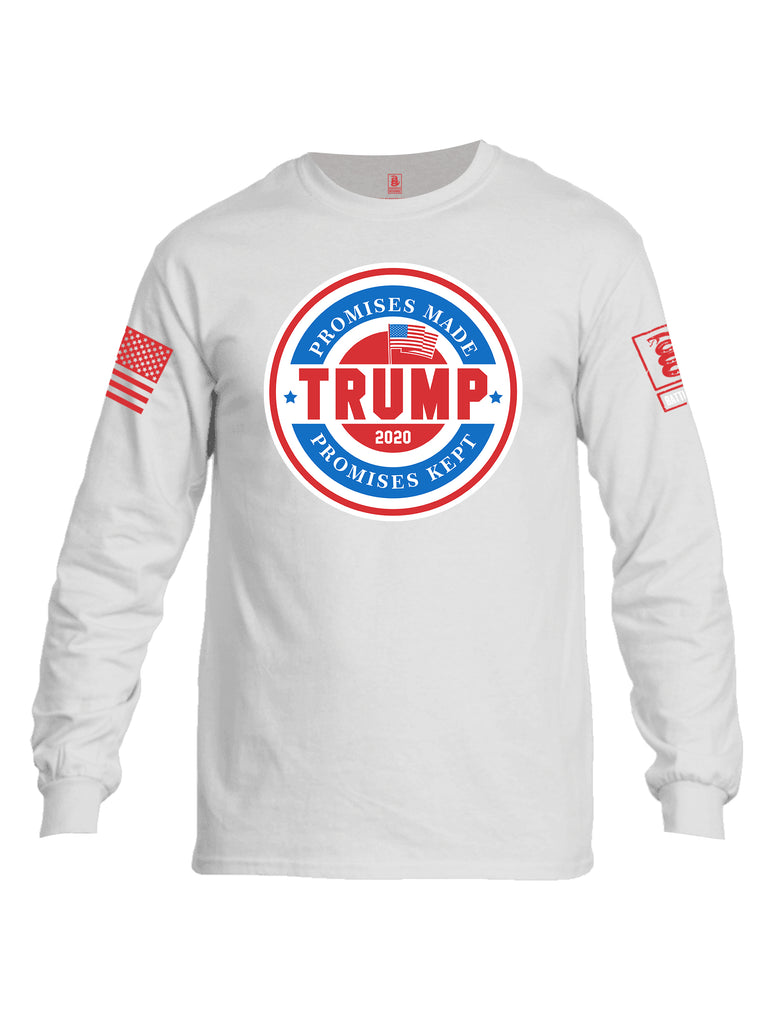 Battleraddle Promises Made Promises Kept Trump 2020 Red Sleeve Print Mens Cotton Long Sleeve Crew Neck T Shirt