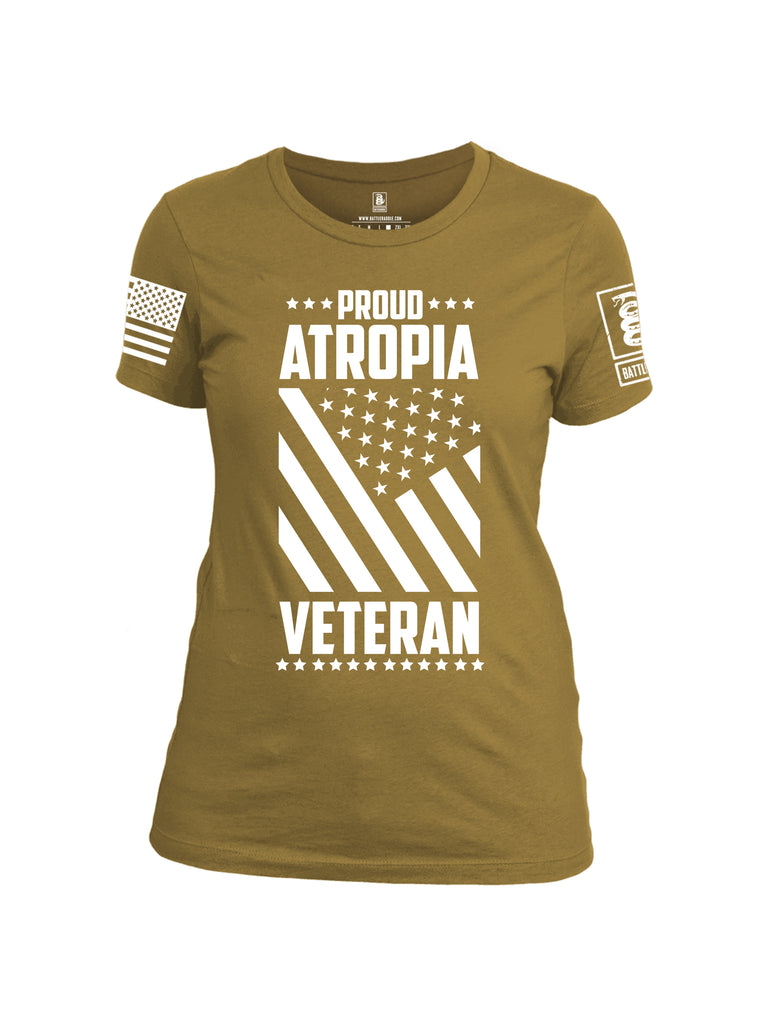 Battleraddle Proud Atropia Veteran White Sleeve Print Womens Cotton Crew Neck T Shirt