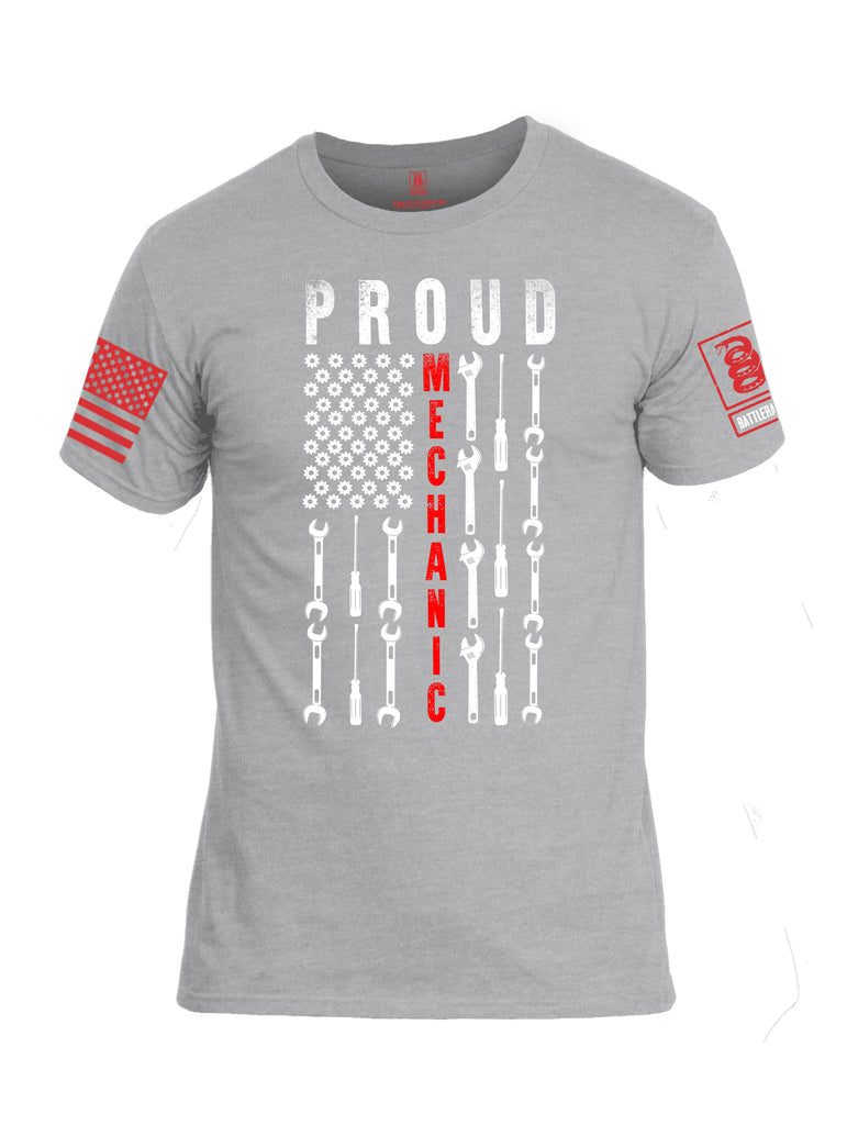 Battleraddle Proud Mechanic Red Sleeve Print Mens Cotton Crew Neck T Shirt
