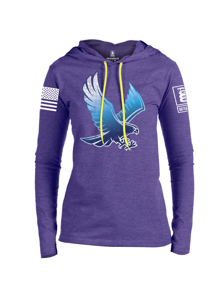 Battleraddle Blue Falcon Fuckin Buddies Over Since 1776 White Sleeve Print Womens Thin Cotton Lightweight Hoodie