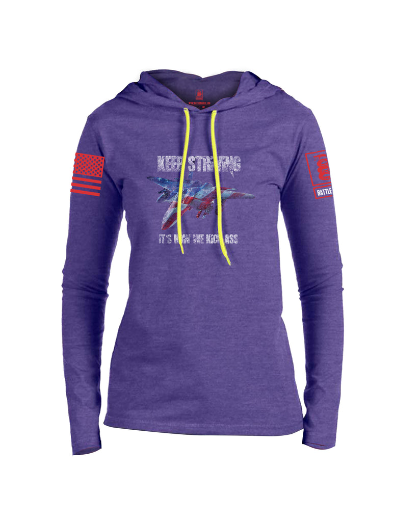 Battleraddle Keep Striving It's How We Kick Ass Red Sleeve Print Womens Thin Cotton Lightweight Hoodie